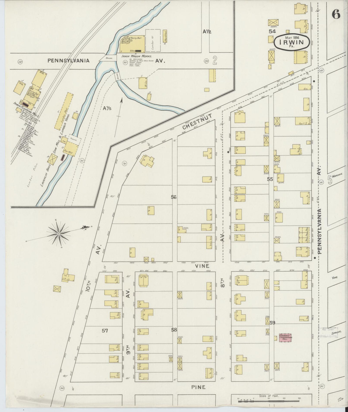 Sanborn Fire Insurance Map from Irwin, Westmoreland County, Pennsylvania (1894), Sheet #0006 - Complete Map Set gallery image, historic Sanborn map, vintage wall art, Pennsylvania Pennsylvania