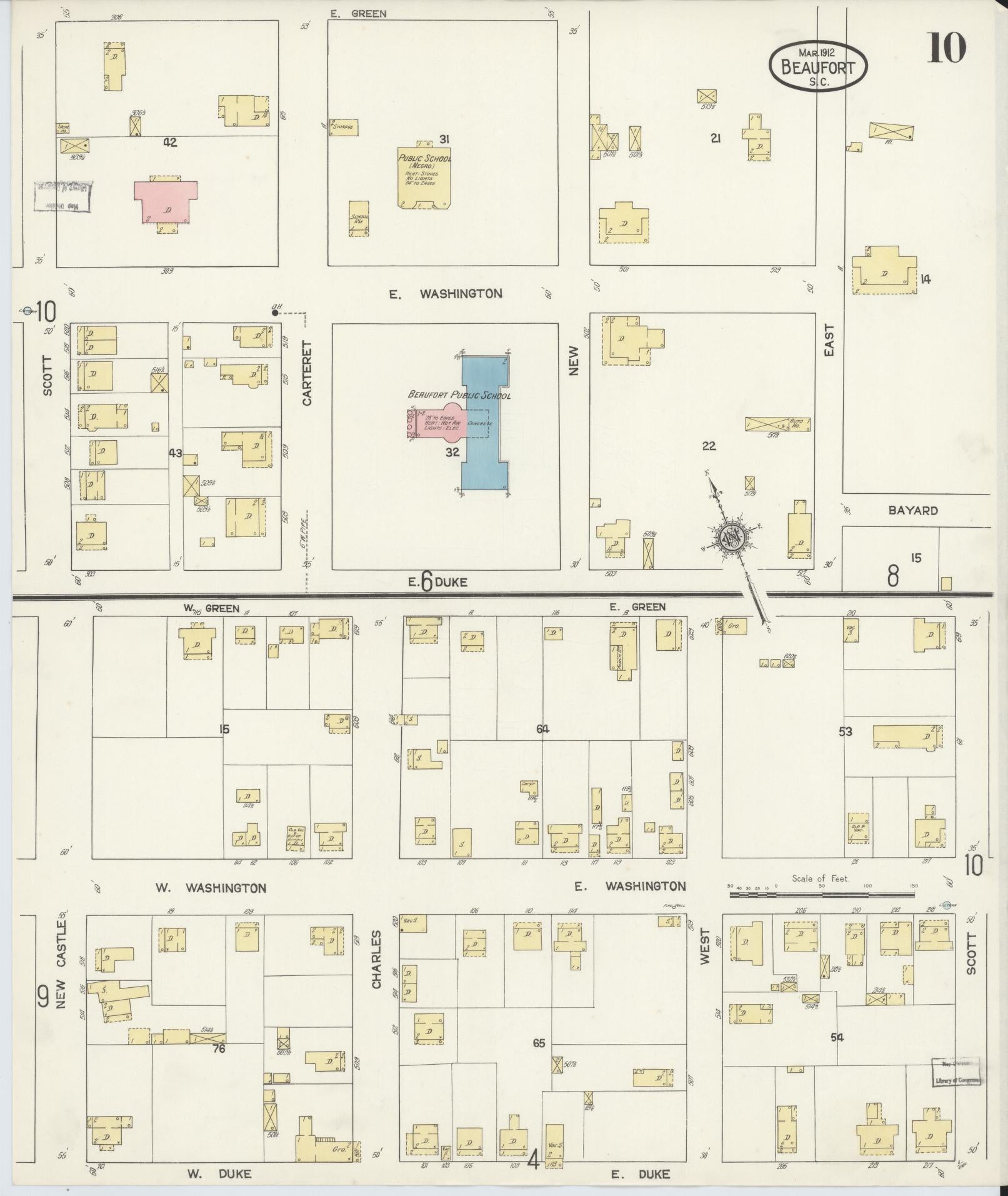 Sanborn Fire Insurance Map from Beaufort, Beaufort County, South Carolina (1912), Sheet #0010 - Complete Map Set gallery image, historic Sanborn map, vintage wall art, South Carolina South Carolina