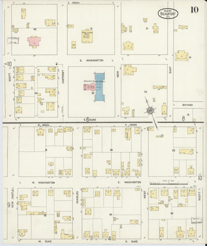 Sanborn Fire Insurance Map from Beaufort, Beaufort County, South Carolina (1912), Sheet #0010 - Complete Map Set gallery image, historic Sanborn map, vintage wall art, South Carolina South Carolina