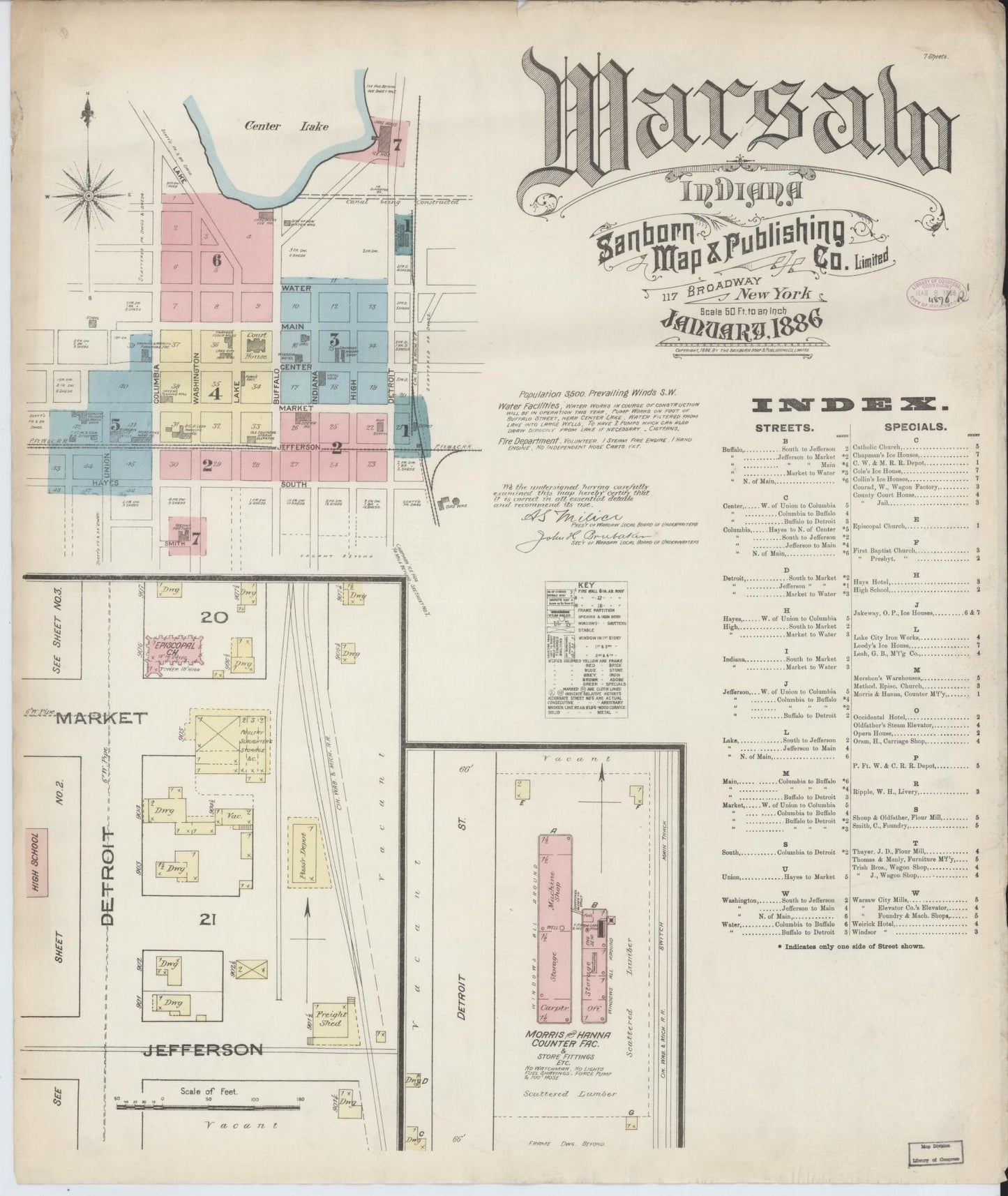 Sanborn Fire Insurance Map from Warsaw, Kosciusko County, Indiana (1886), Sheet #0001 - Complete Map Set gallery image, historic Sanborn map, vintage wall art, Indiana Indiana