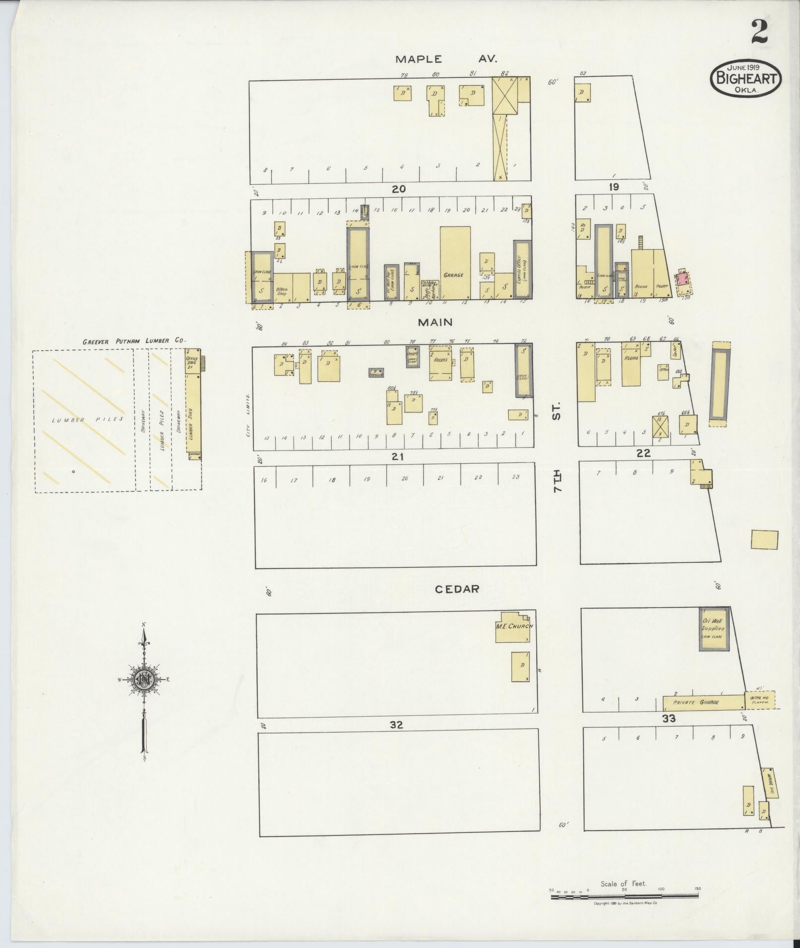 Sanborn Fire Insurance Map from Bigheart, Osage County, Oklahoma (1919), Sheet #0002 - Historic Sanborn Fire Insurance Map Print, vintage old map wall art, antique decor, genealogy gift, Oklahoma Oklahoma map