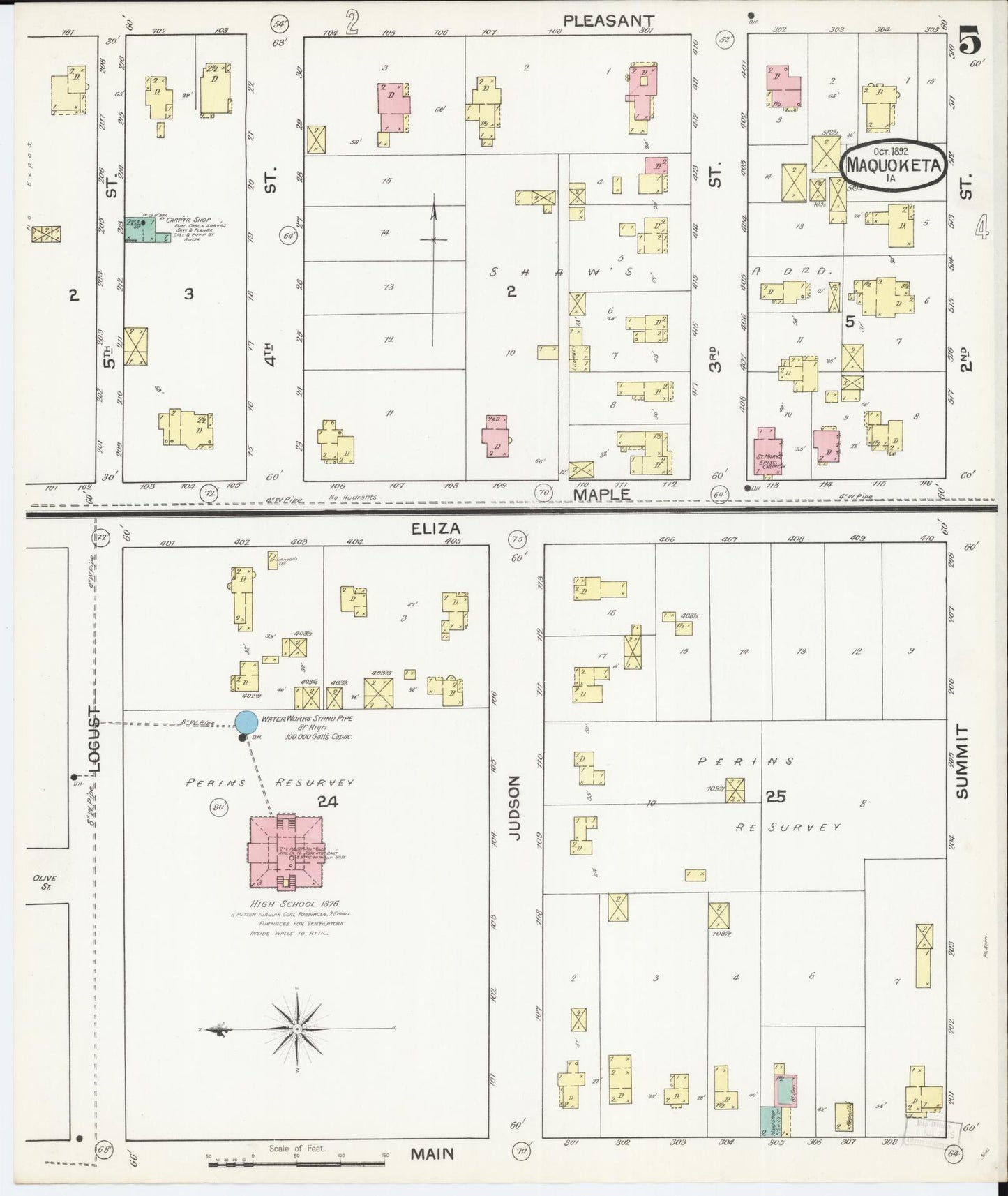 Sanborn Fire Insurance Map from Maquoketa, Jackson County, Iowa (1892), Sheet #0005 - Historic Sanborn Fire Insurance Map Print