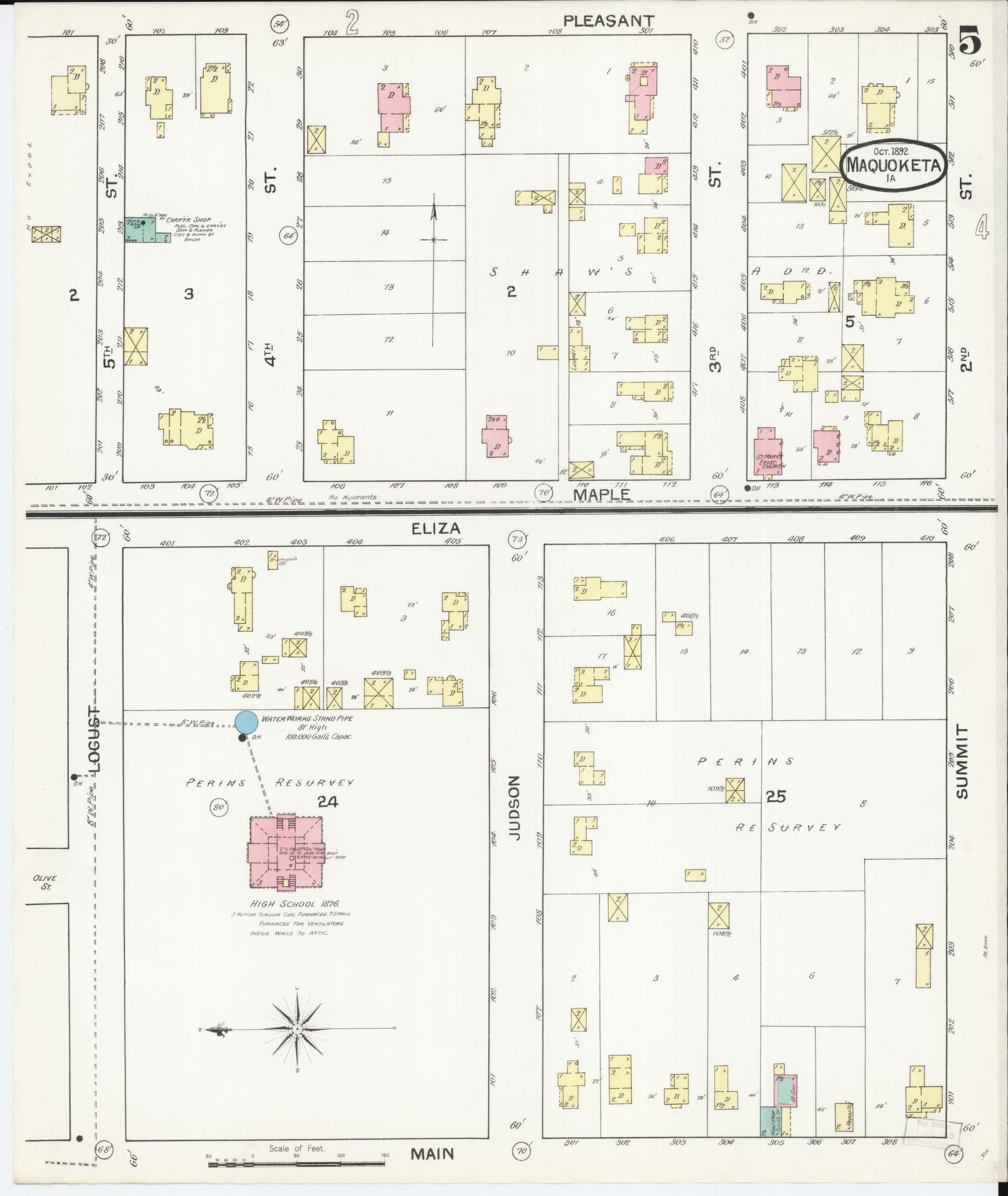 Sanborn Fire Insurance Map from Maquoketa, Jackson County, Iowa (1892), Sheet #0005 - Historic Sanborn Fire Insurance Map Print
