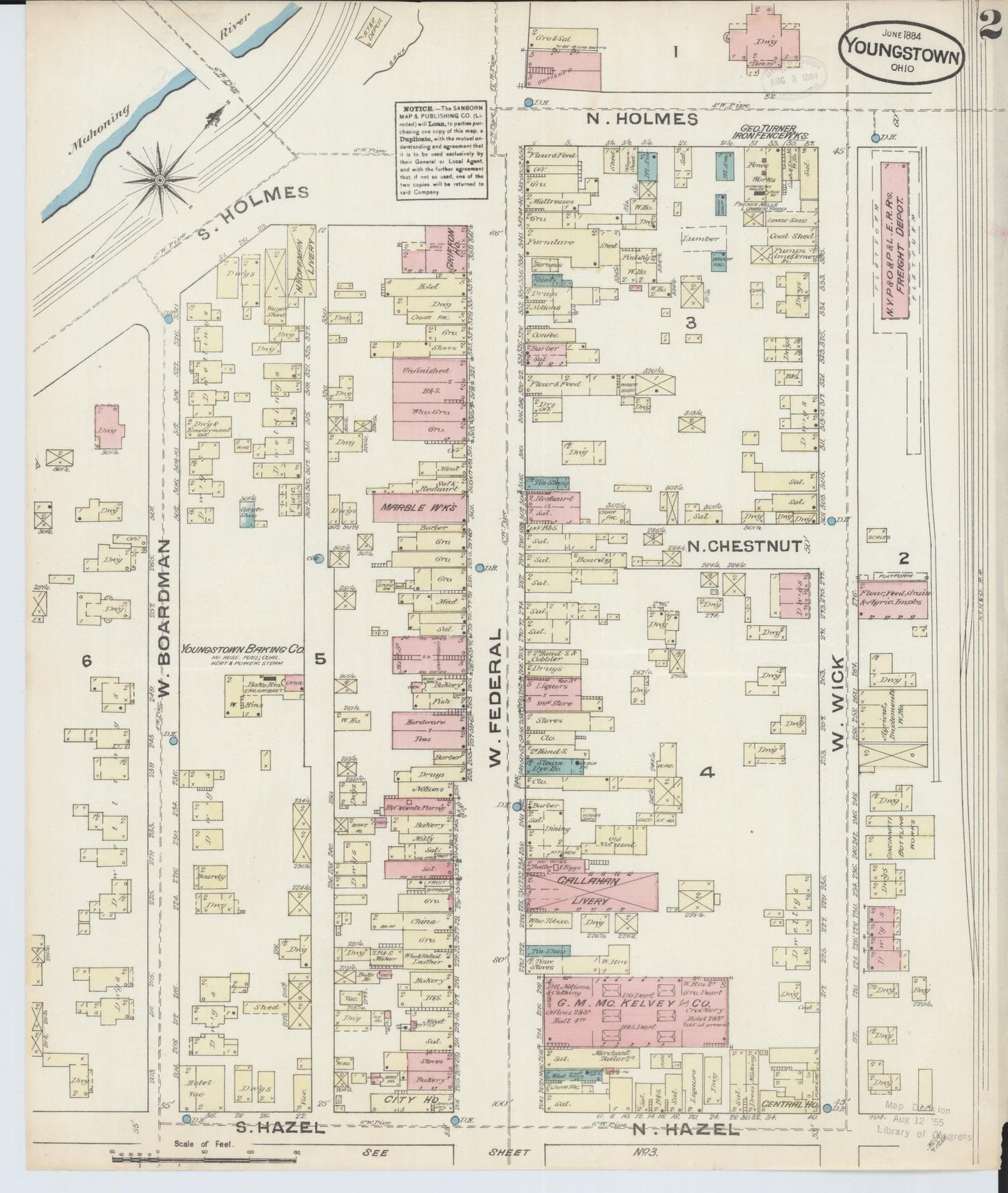 Sanborn Fire Insurance Map from Youngstown, Mahoning County, Ohio (1884), Sheet #0002 - Complete Map Set gallery image, historic Sanborn map, vintage wall art, Ohio Ohio