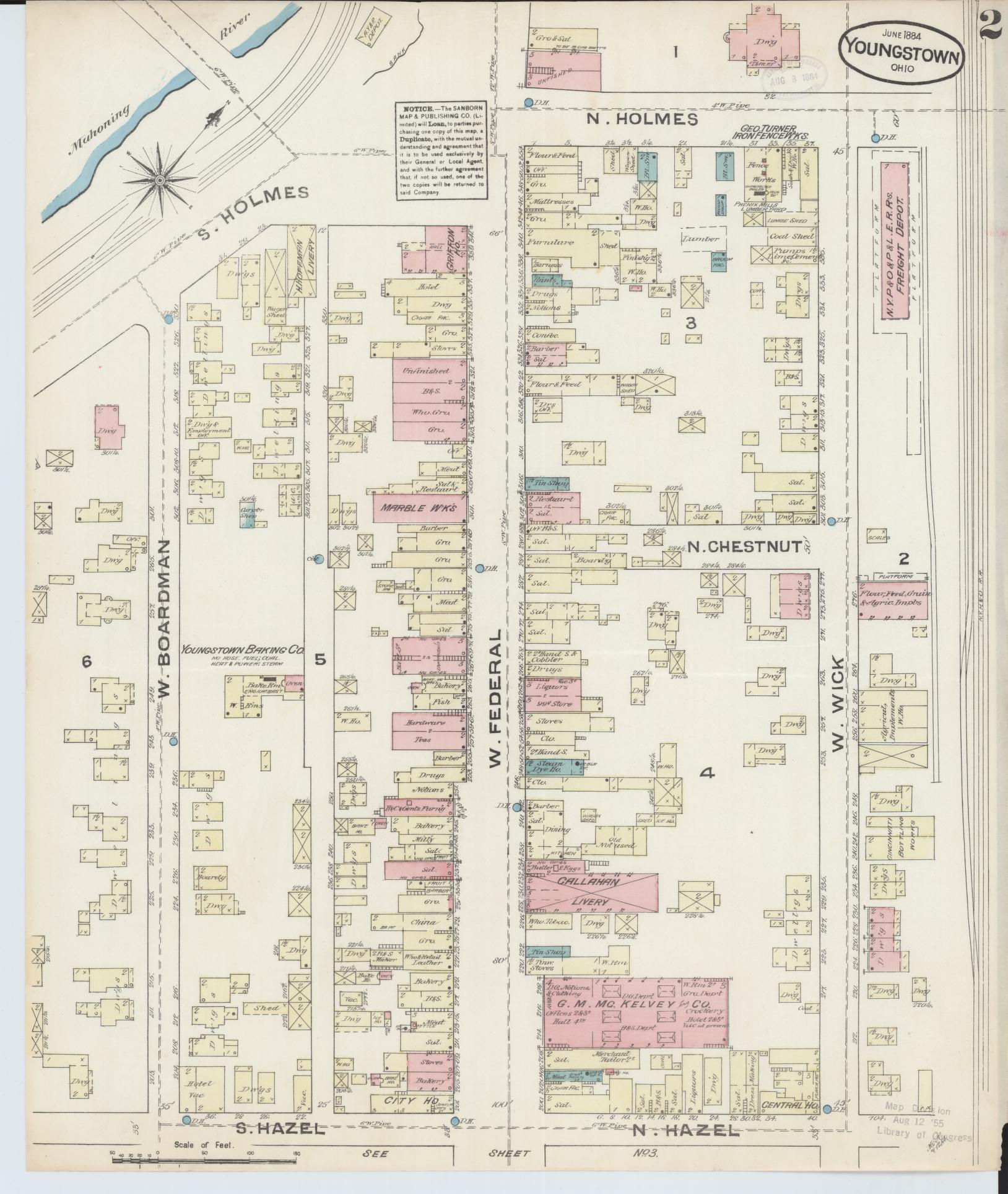 Sanborn Fire Insurance Map from Youngstown, Mahoning County, Ohio (1884), Sheet #0002 - Complete Map Set gallery image, historic Sanborn map, vintage wall art, Ohio Ohio