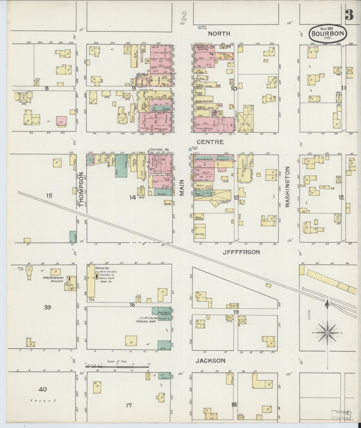 Sanborn Fire Insurance Map from Bourbon, Marshall County, Indiana (1892), Sheet #0003 - Historic Sanborn Fire Insurance Map Print, vintage old map wall art, antique decor, genealogy gift, Indiana Indiana map