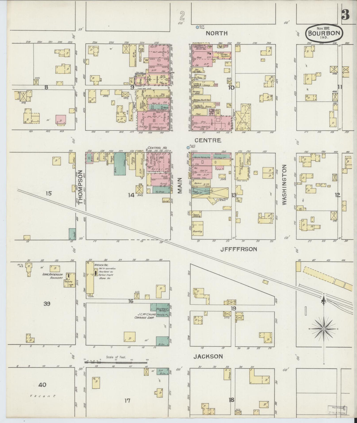 Sanborn Fire Insurance Map from Bourbon, Marshall County, Indiana (1892), Sheet #0003 - Historic Sanborn Fire Insurance Map Print, vintage old map wall art, antique decor, genealogy gift, Indiana Indiana map