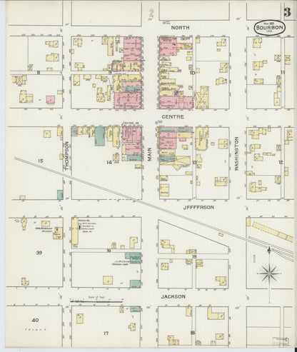 Sanborn Fire Insurance Map from Bourbon, Marshall County, Indiana (1892), Sheet #0003 - Historic Sanborn Fire Insurance Map Print, vintage old map wall art, antique decor, genealogy gift, Indiana Indiana map