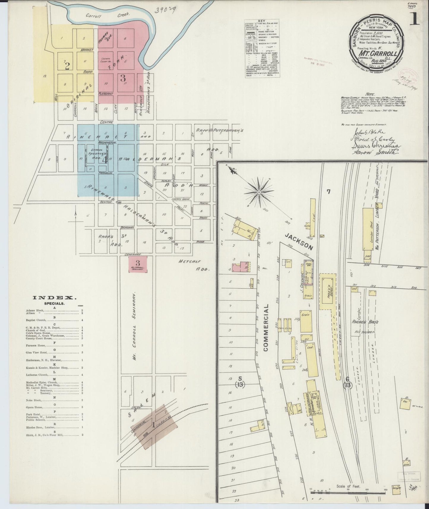 Sanborn Fire Insurance Map from Mount Carroll, Carroll County, Illinois (1894), Sheet #0001 - Complete Map Set gallery image, historic Sanborn map, vintage wall art, Illinois Illinois