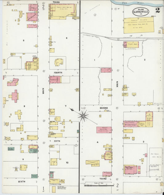 Sanborn Fire Insurance Map from Clarksville, Mecklenburg County, Virginia (1902), Sheet #0002 - Historic Sanborn Fire Insurance Map Print, vintage old map wall art, antique decor, genealogy gift, Virginia Virginia map
