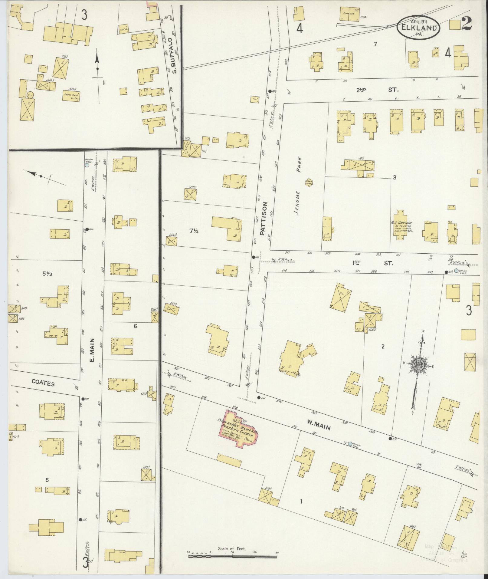 Sanborn Fire Insurance Map from Elkland, Tioga County, Pennsylvania (1911), Sheet #0002 - Historic Sanborn Fire Insurance Map Print, vintage old map wall art, antique decor, genealogy gift, Pennsylvania Pennsylvania map