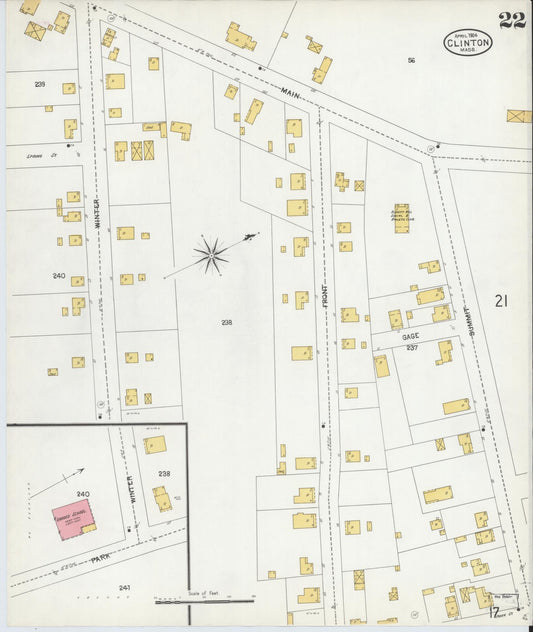 Sanborn Fire Insurance Map from Clinton, Worcester County, Massachusetts (1904), Sheet #0022 - Historic Sanborn Fire Insurance Map Print, vintage old map wall art, antique decor, genealogy gift, Massachusetts Massachusetts map