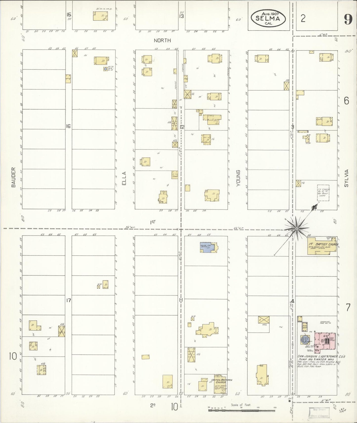 Sanborn Fire Insurance Map from Selma, Fresno County, California (1907), Sheet #0009 - Complete Map Set gallery image, historic Sanborn map, vintage wall art, California California