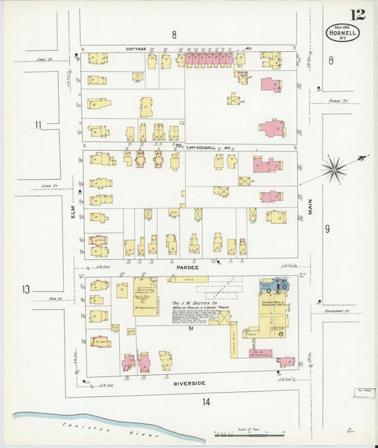 Sanborn Fire Insurance Map from Hornell, Steuben County, New York (1909), Sheet #0012 - Historic Sanborn Fire Insurance Map Print, vintage old map wall art, antique decor, genealogy gift, New York New York map