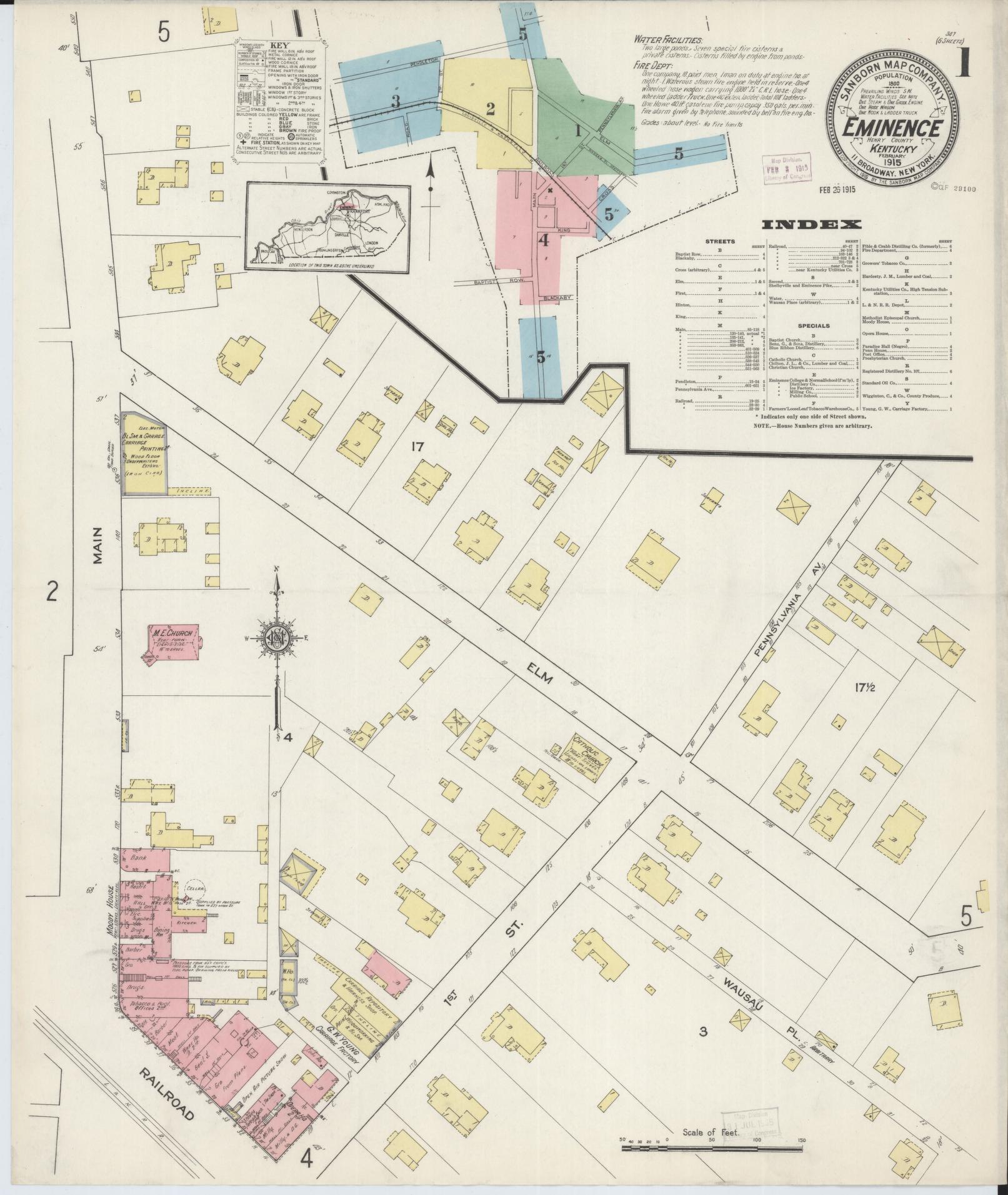 Sanborn Fire Insurance Map from Eminence, Henry County, Kentucky (1915), Sheet #0001 - Historic Sanborn Fire Insurance Map Print, vintage old map wall art, antique decor, genealogy gift, Kentucky Kentucky map