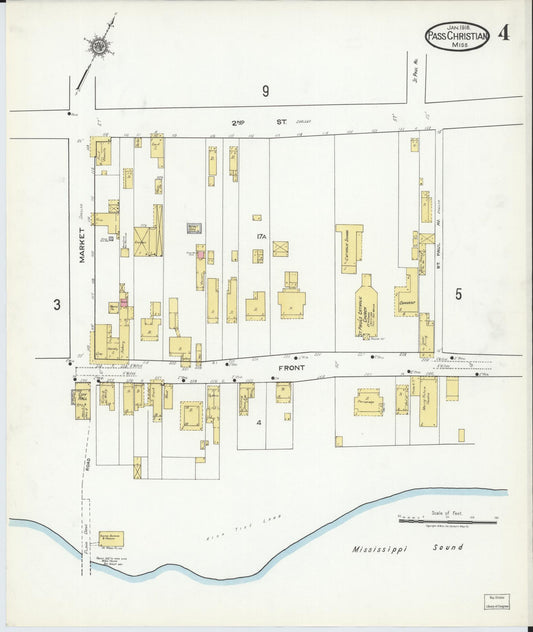 Sanborn Fire Insurance Map from Pass Christian, Harrison County, Mississippi (1918), Sheet #0004 - Historic Sanborn Fire Insurance Map Print, vintage old map wall art, antique decor, genealogy gift, Mississippi Mississippi map