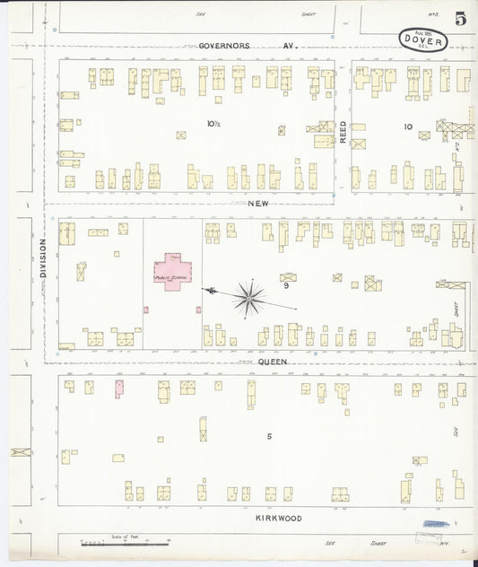 Sanborn Fire Insurance Map from Dover, Kent County, Delaware (1891), Sheet #0005 - Historic Sanborn Fire Insurance Map Print, vintage old map wall art, antique decor, genealogy gift, Delaware Delaware map