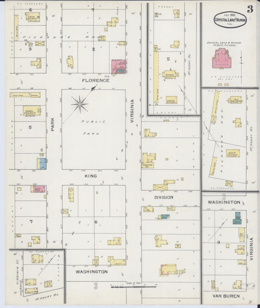 Sanborn Fire Insurance Map from Crystal Lake, McHenry County, Illinois (1893), Sheet #0003 - Historic Sanborn Fire Insurance Map Print, vintage old map wall art, antique decor, genealogy gift, Illinois Illinois map
