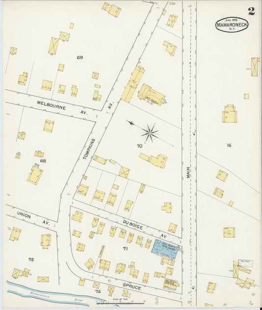 Sanborn Fire Insurance Map from Mamaroneck, Westchester County, New York (1892), Sheet #0002 - Historic Sanborn Fire Insurance Map Print, vintage old map wall art, antique decor, genealogy gift, New York New York map