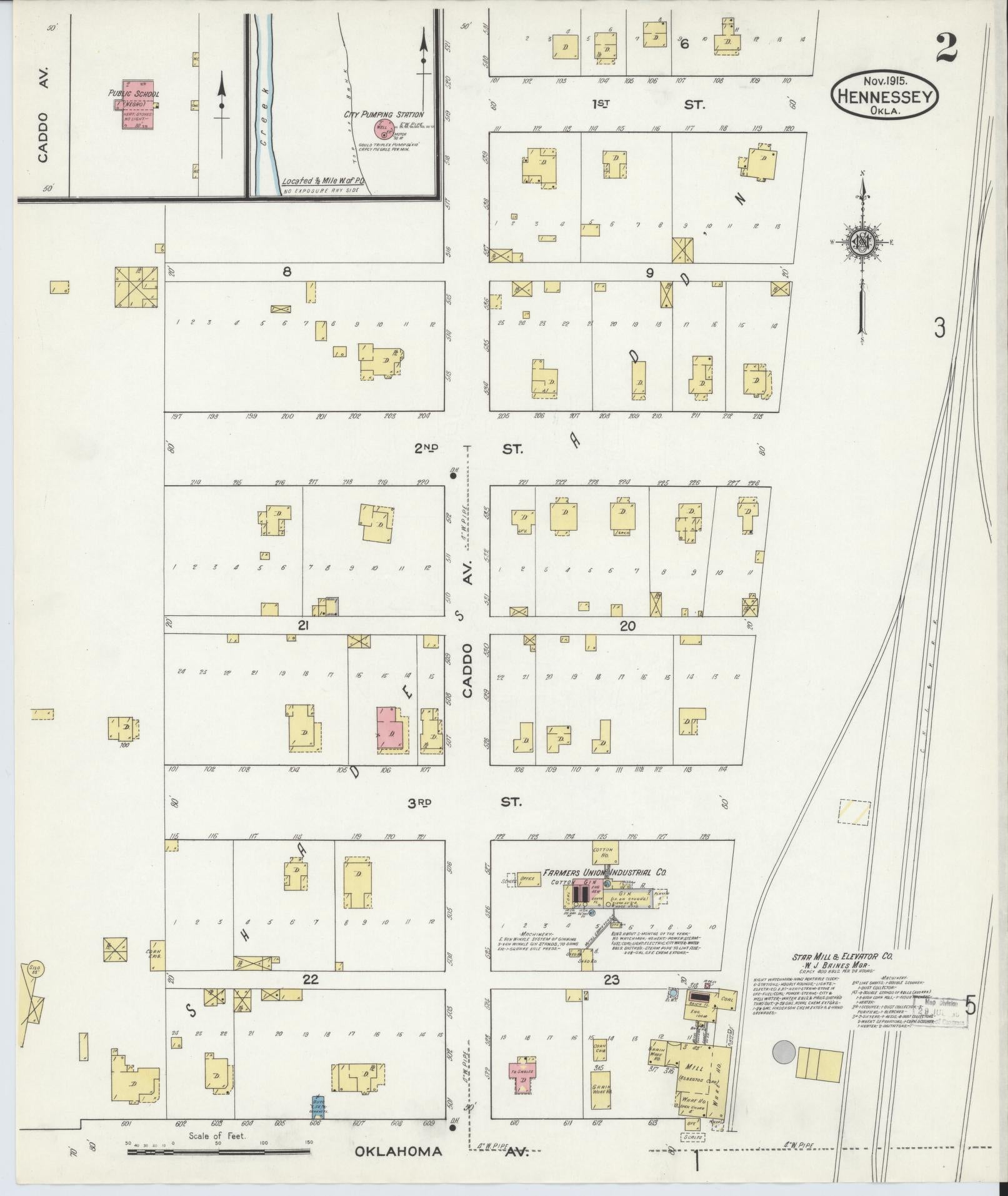 Sanborn Fire Insurance Map from Hennessey, Kingfisher County, Oklahoma (1915), Sheet #0002 - Complete Map Set gallery image, historic Sanborn map, vintage wall art, Oklahoma Oklahoma