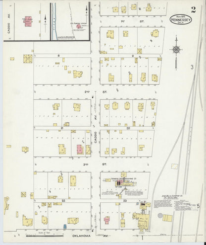 Sanborn Fire Insurance Map from Hennessey, Kingfisher County, Oklahoma (1915), Sheet #0002 - Complete Map Set gallery image, historic Sanborn map, vintage wall art, Oklahoma Oklahoma