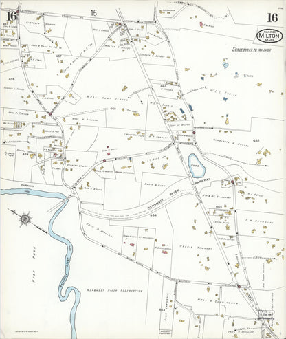 Sanborn Fire Insurance Map from Milton, Norfolk County, Massachusetts (1923), Sheet #0016 - Historic Sanborn Fire Insurance Map Print, vintage old map wall art, antique decor, genealogy gift, Massachusetts Massachusetts map