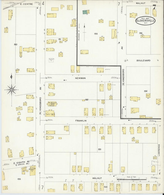 Sanborn Fire Insurance Map from Gloversville, Fulton County, New York (1907), Sheet #0007 - Historic Sanborn Fire Insurance Map Print, vintage old map wall art, antique decor, genealogy gift, New York New York map