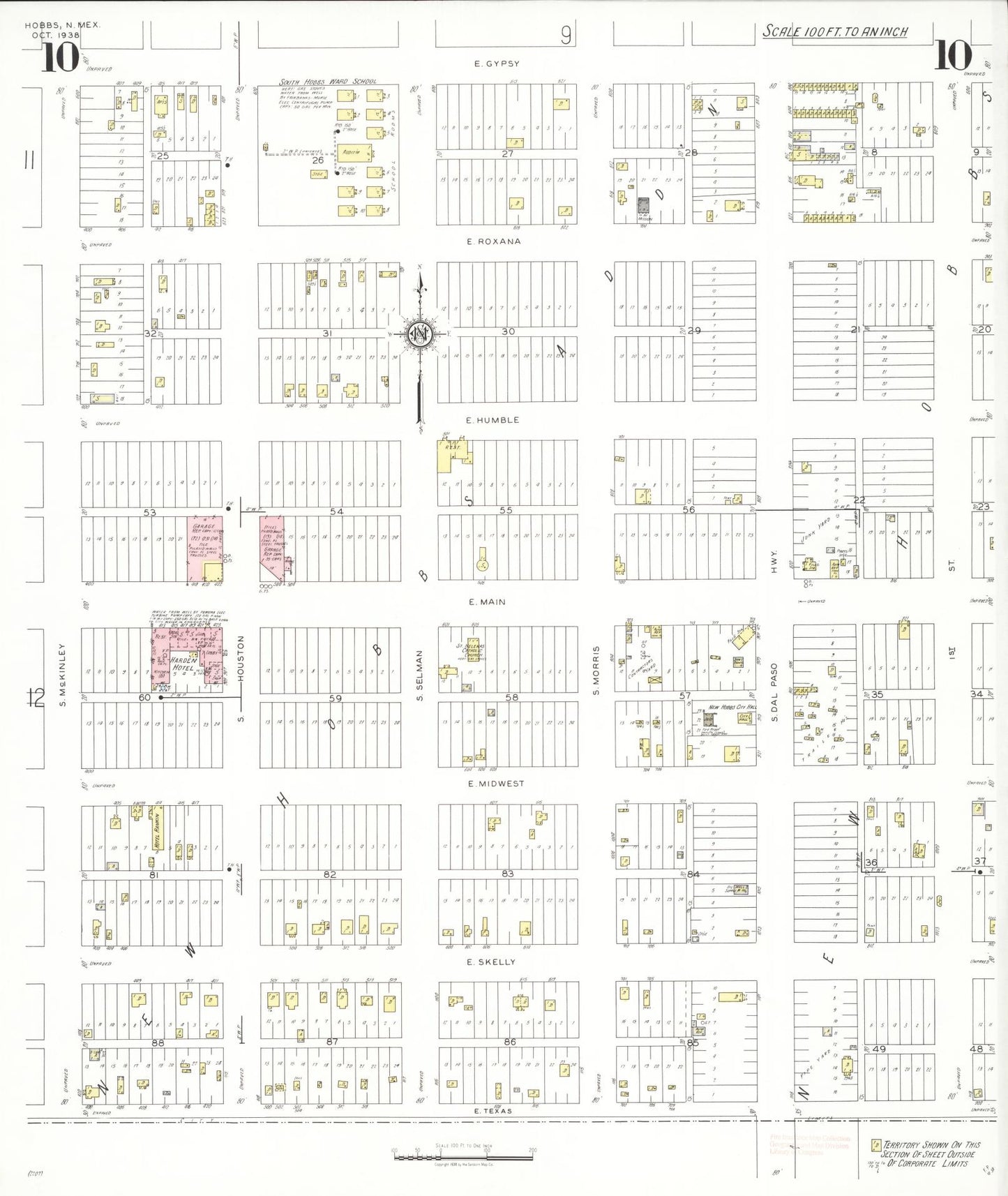 Sanborn Fire Insurance Map from Hobbs, Lea County, New Mexico (1938), Sheet #0010 - Complete Map Set gallery image, historic Sanborn map, vintage wall art, New Mexico New Mexico
