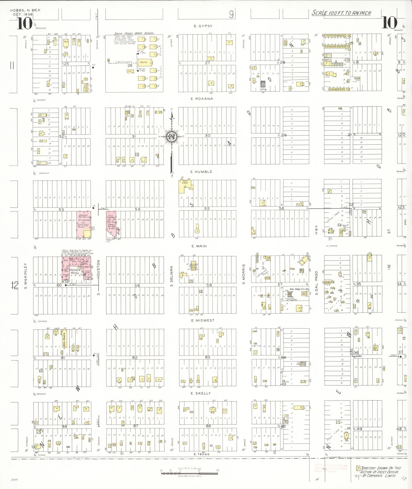 Sanborn Fire Insurance Map from Hobbs, Lea County, New Mexico (1938), Sheet #0010 - Complete Map Set gallery image, historic Sanborn map, vintage wall art, New Mexico New Mexico