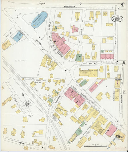 Sanborn Fire Insurance Map from Quincy, Norfolk County, Massachusetts (1901), Sheet #0004 - Historic Sanborn Fire Insurance Map Print, vintage old map wall art, antique decor, genealogy gift, Massachusetts Massachusetts map