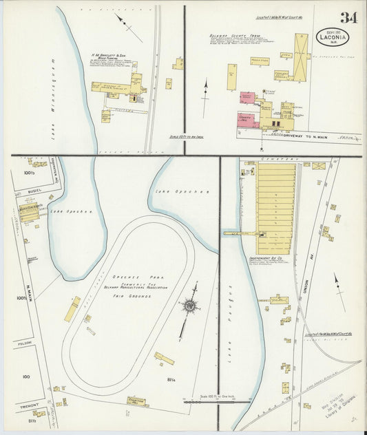 Sanborn Fire Insurance Map from Laconia, Belknap County, New Hampshire (1911), Sheet #0034 - Historic Sanborn Fire Insurance Map Print, vintage old map wall art, antique decor, genealogy gift, New Hampshire New Hampshire map