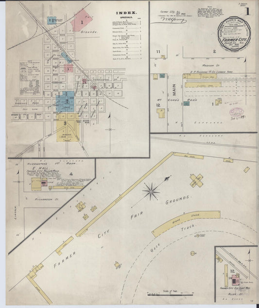 Sanborn Fire Insurance Map from Farmer City, De Witt County, Illinois (1893), Sheet #0001 - Complete Map Set gallery image, historic Sanborn map, vintage wall art, Illinois Illinois