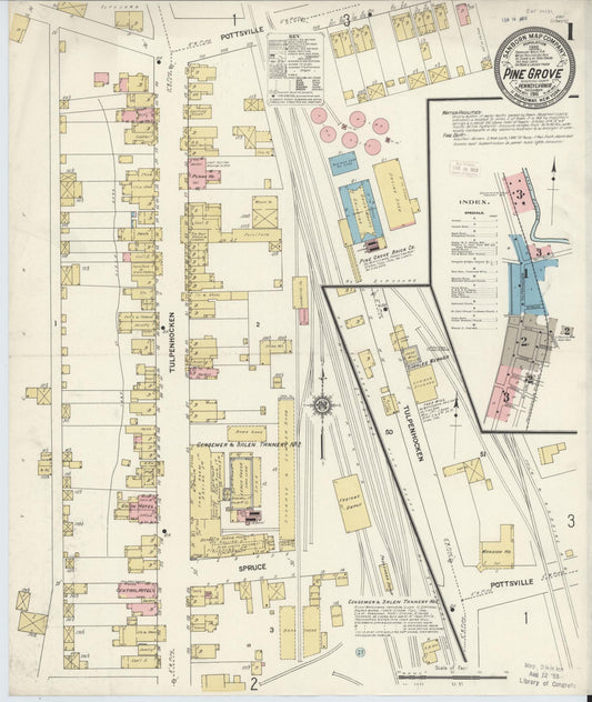 Sanborn Fire Insurance Map from Pine Grove, Schuylkill County, Pennsylvania (1911), Sheet #0001 - Historic Sanborn Fire Insurance Map Print, vintage old map wall art, antique decor, genealogy gift, Pennsylvania Pennsylvania map