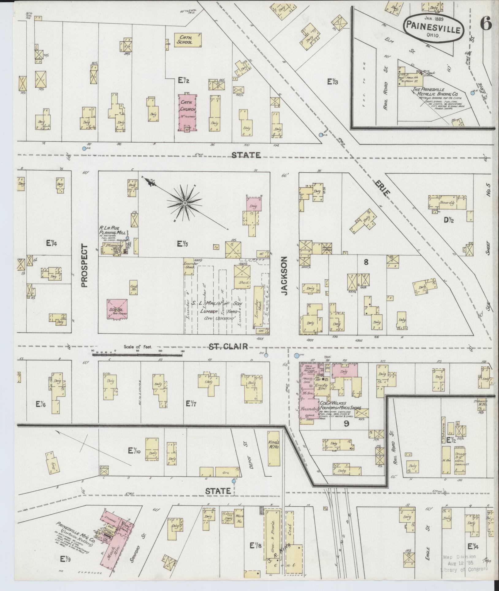 Sanborn Fire Insurance Map from Painesville, Lake County, Ohio (1889), Sheet #0006 - Complete Map Set gallery image, historic Sanborn map, vintage wall art, Ohio Ohio