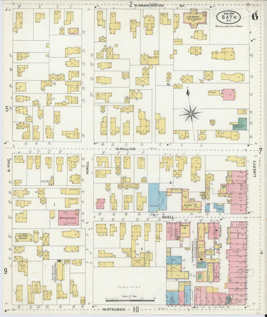 Sanborn Fire Insurance Map from Bath, Steuben County, New York (1904), Sheet #0006 - Historic Sanborn Fire Insurance Map Print, vintage old map wall art, antique decor, genealogy gift, New York New York map