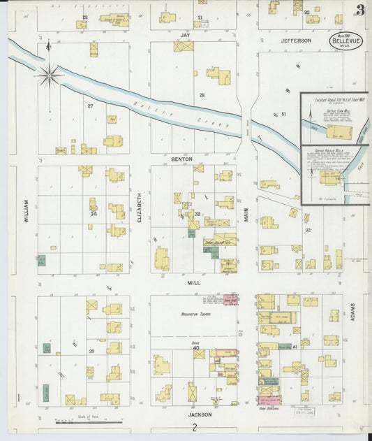 Sanborn Fire Insurance Map from Bellevue, Eaton County, Michigan (1901), Sheet #0003 - Historic Sanborn Fire Insurance Map Print, vintage old map wall art, antique decor, genealogy gift, Michigan Michigan map