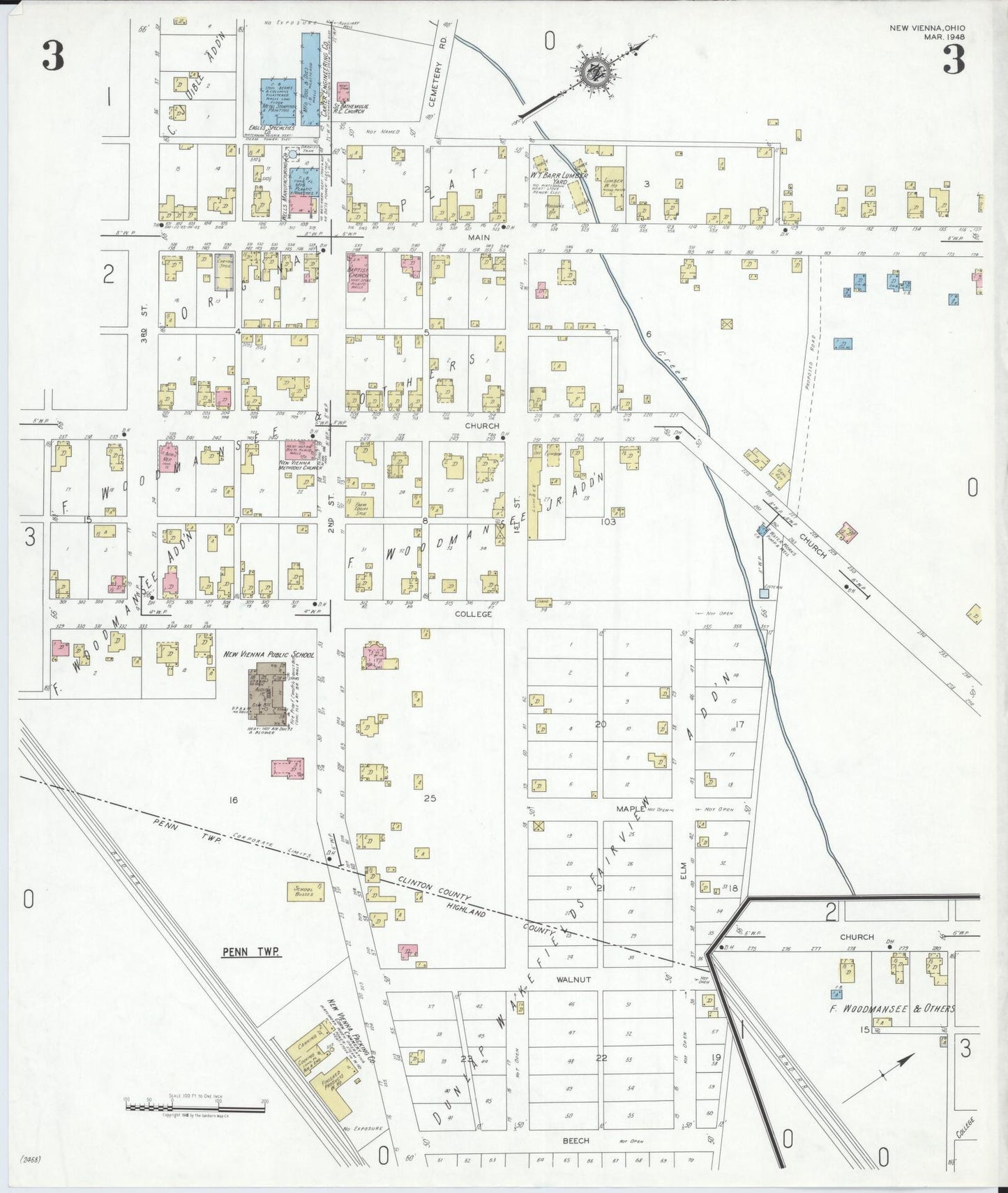 Sanborn Fire Insurance Map from New Vienna, Clinton County, Ohio (1948), Sheet #0003 - Complete Map Set gallery image, historic Sanborn map, vintage wall art, Ohio Ohio