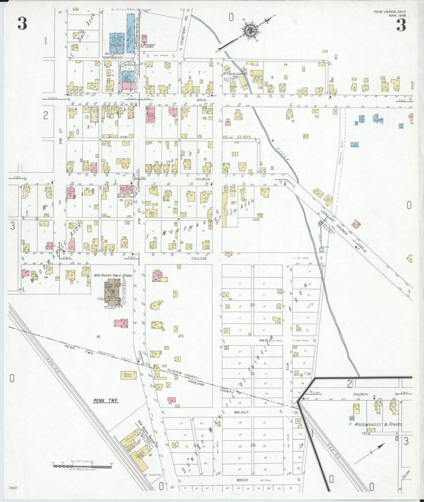 Sanborn Fire Insurance Map from New Vienna, Clinton County, Ohio (1948), Sheet #0003 - Complete Map Set gallery image, historic Sanborn map, vintage wall art, Ohio Ohio