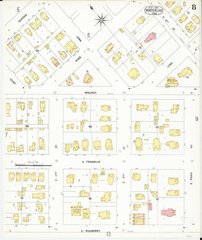 Sanborn Fire Insurance Map from Waterloo, Black Hawk County, Iowa (1900), Sheet #0008 - Historic Sanborn Fire Insurance Map Print, vintage old map wall art