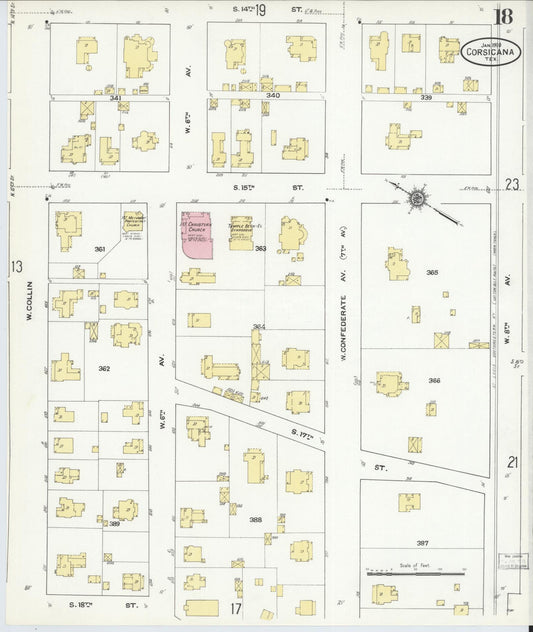 Sanborn Fire Insurance Map from Corsicana, Navarro County, Texas (1910), Sheet #0018 - Historic Sanborn Fire Insurance Map Print, vintage old map wall art, antique decor, genealogy gift, Texas Texas map