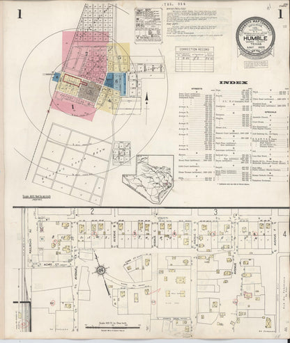 Sanborn Fire Insurance Map from Humble, Harris County, Texas (1940), Sheet #0001 - Historic Sanborn Fire Insurance Map Print, vintage old map wall art, antique decor, genealogy gift, Texas Texas map