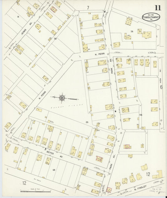 Sanborn Fire Insurance Map from Punxsutawney, Jefferson County, Pennsylvania (1912), Sheet #0011 - Historic Sanborn Fire Insurance Map Print, vintage old map wall art, antique decor, genealogy gift, Pennsylvania Pennsylvania map