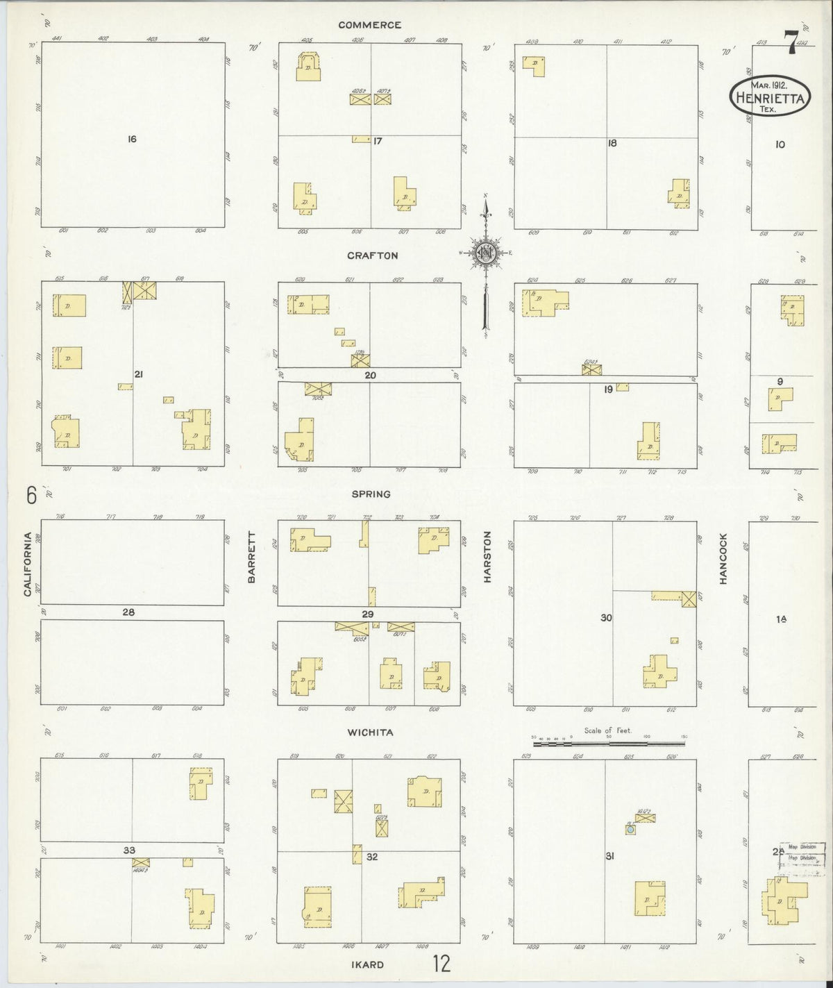Sanborn Fire Insurance Map from Henrietta, Clay County, Texas (1912), Sheet #0007 - Historic Sanborn Fire Insurance Map Print, vintage old map wall art, antique decor, genealogy gift, Texas Texas map