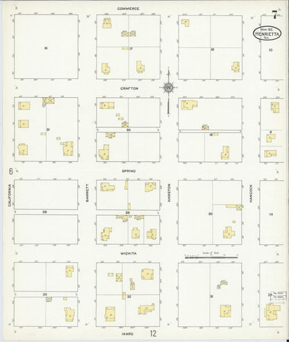 Sanborn Fire Insurance Map from Henrietta, Clay County, Texas (1912), Sheet #0007 - Historic Sanborn Fire Insurance Map Print, vintage old map wall art, antique decor, genealogy gift, Texas Texas map