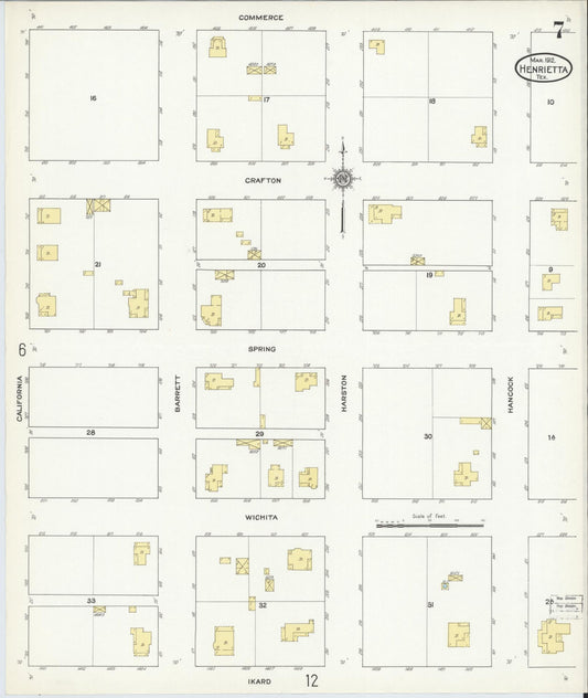 Sanborn Fire Insurance Map from Henrietta, Clay County, Texas (1912), Sheet #0007 - Historic Sanborn Fire Insurance Map Print, vintage old map wall art, antique decor, genealogy gift, Texas Texas map