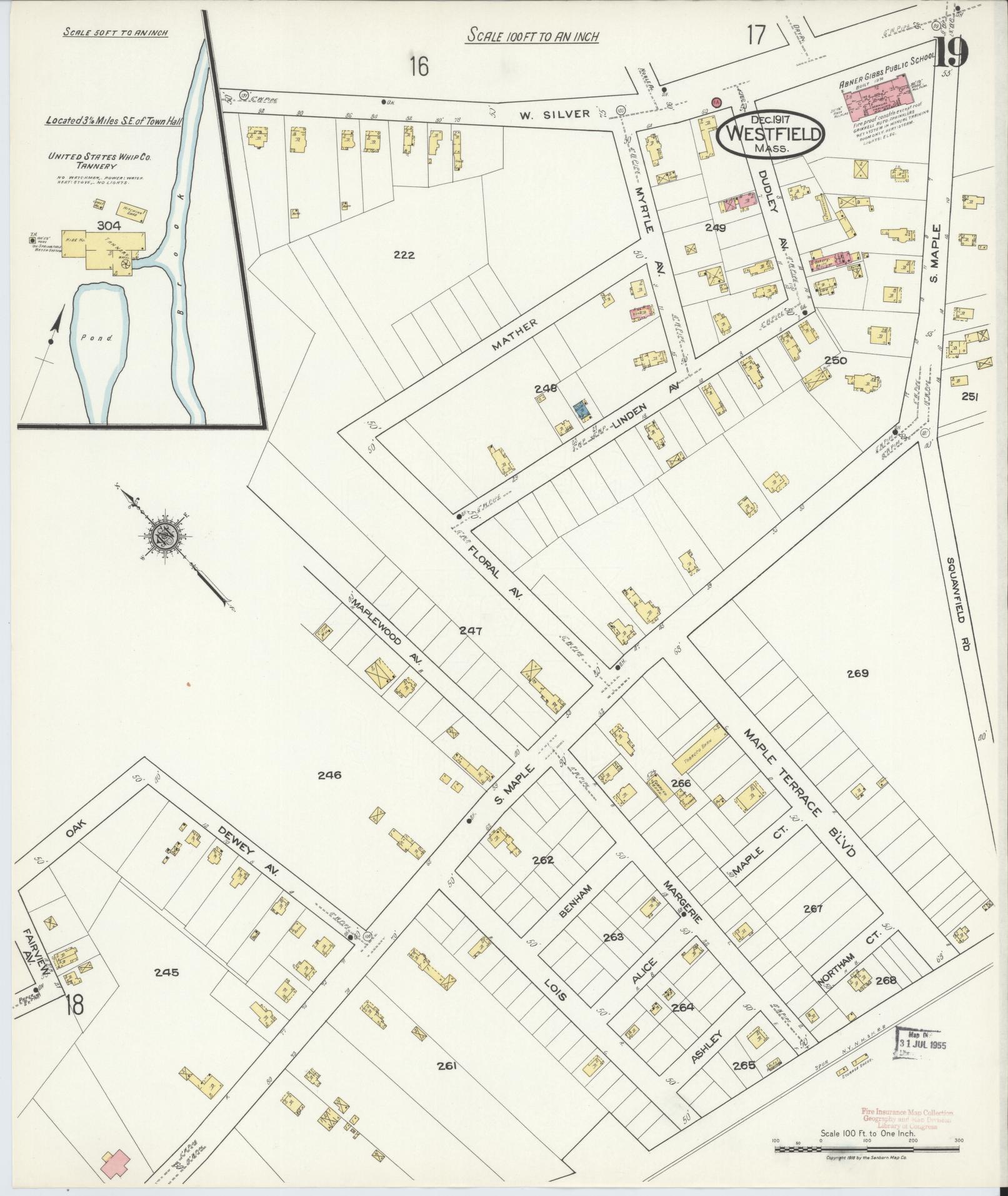 Sanborn Fire Insurance Map from Westfield, Hampden County, Massachusetts (1917), Sheet #0019 - Complete Map Set gallery image, historic Sanborn map, vintage wall art, Massachusetts Massachusetts