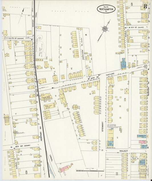 Sanborn Fire Insurance Map from Northampton, Northampton County, Pennsylvania (1911), Sheet #0008 - Historic Sanborn Fire Insurance Map Print, vintage old map wall art, antique decor, genealogy gift, Pennsylvania Pennsylvania map