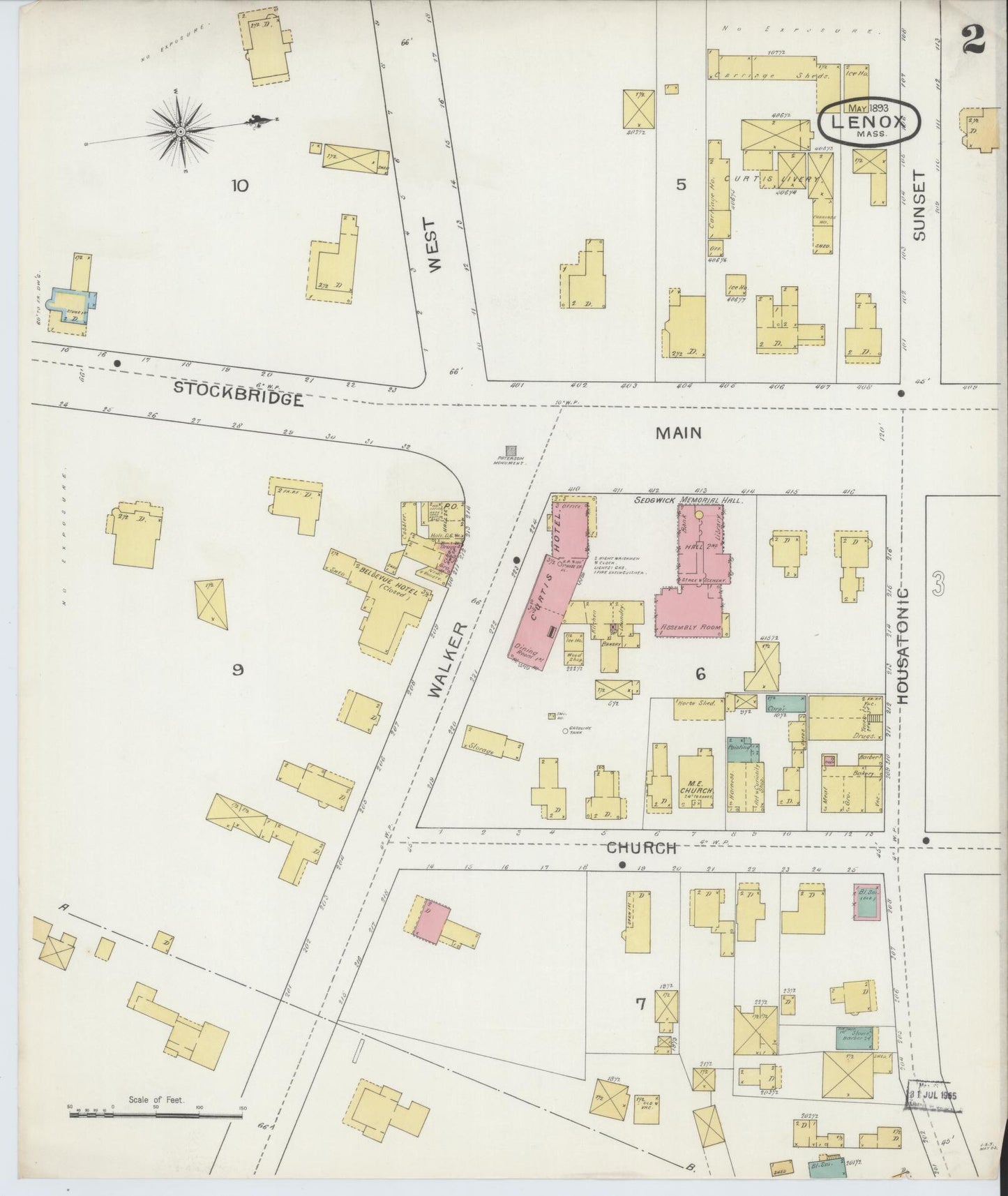 Sanborn Fire Insurance Map from Lenox, Berkshire County, Massachusetts (1893), Sheet #0002 - Historic Sanborn Fire Insurance Map Print, vintage old map wall art, antique decor, genealogy gift, Massachusetts Massachusetts map