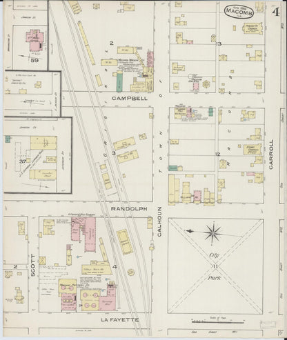 Sanborn Fire Insurance Map from Macomb, Mcdonough County, Illinois (1886), Sheet #0004 - Complete Map Set gallery image, historic Sanborn map, vintage wall art, Illinois Illinois