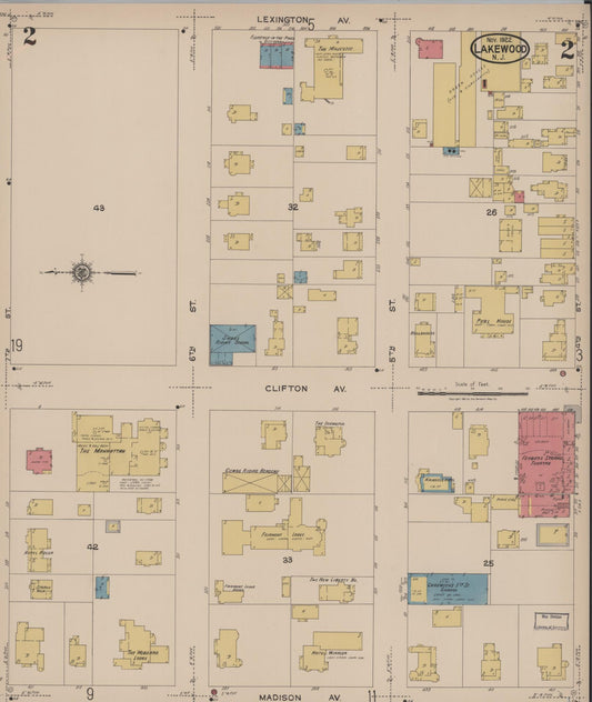 Sanborn Fire Insurance Map from Lakewood, Ocean County, New Jersey (1922), Sheet #0002 - Historic Sanborn Fire Insurance Map Print, vintage old map wall art, antique decor, genealogy gift, New Jersey New Jersey map